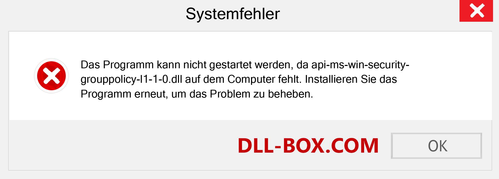 api-ms-win-security-grouppolicy-l1-1-0.dll-Datei fehlt?. Download für Windows 7, 8, 10 - Fix api-ms-win-security-grouppolicy-l1-1-0 dll Missing Error unter Windows, Fotos, Bildern